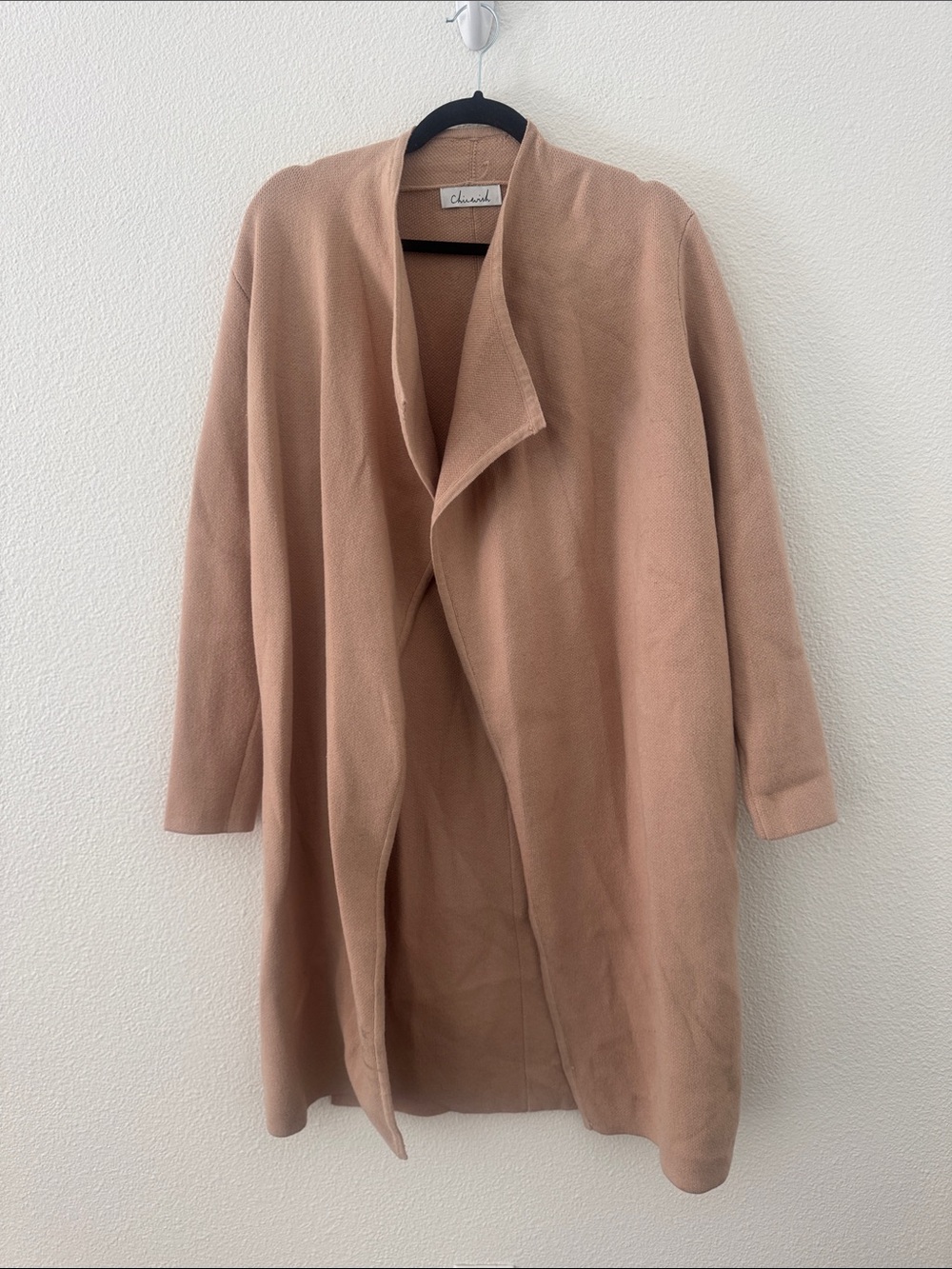 Chicwish Soft Camel Open-Front Trench Long Cardigan Wool Blend OS